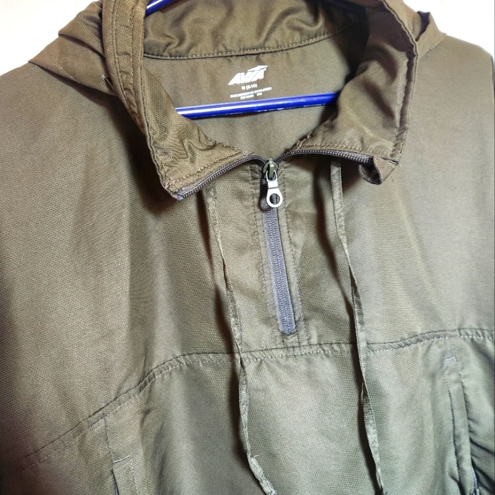 AVIA CROPPED WOMENS PULLOVER WINDBREAKER OLIVE GREEN HOODIE- SIZE MEDIUM - Picture 4 of 10